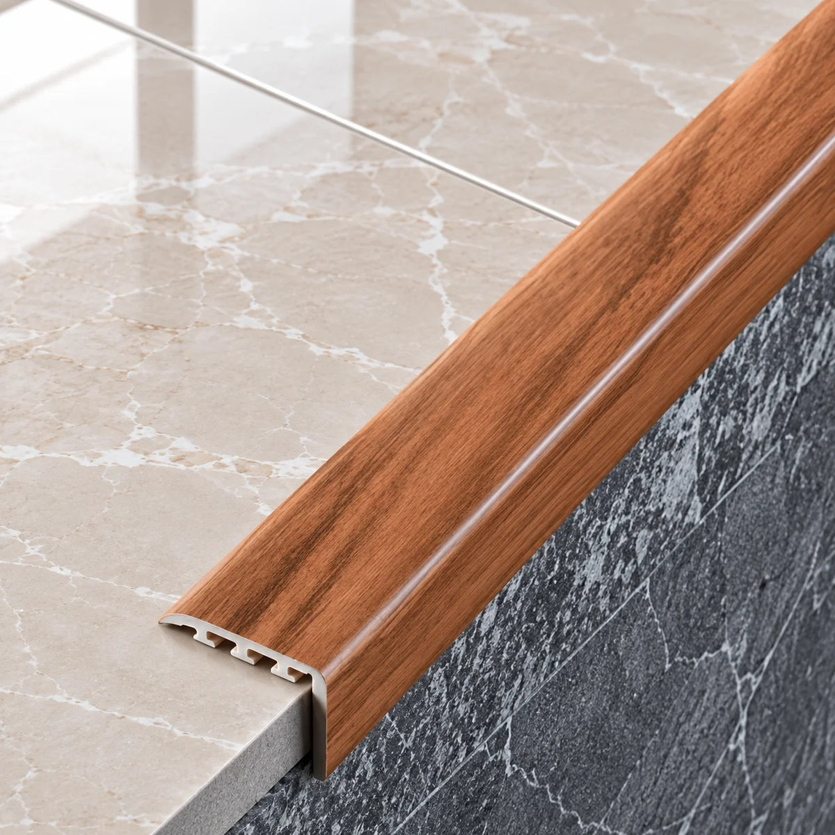 D-K0200 30x30mm Wood Effect PVC Stair Nosing Chestnut 6e