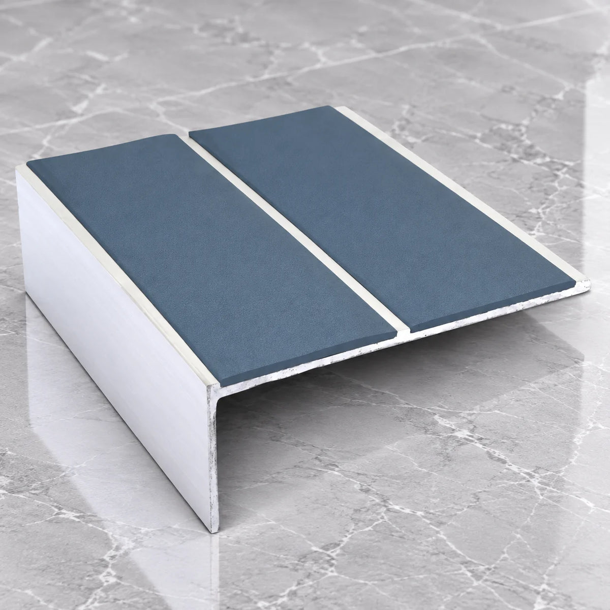NSL09 85 x 32mm Aluminium Non Slip Stair Nosing with Dual PVC Inserts In Coblat Blue Color