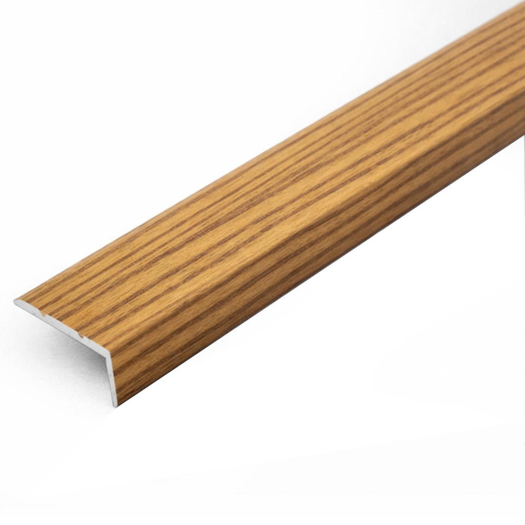 Cognac Oak Aluminium wood effect self-adhesive stair nosing A31 25×10mm providing clean edge finish on stairs