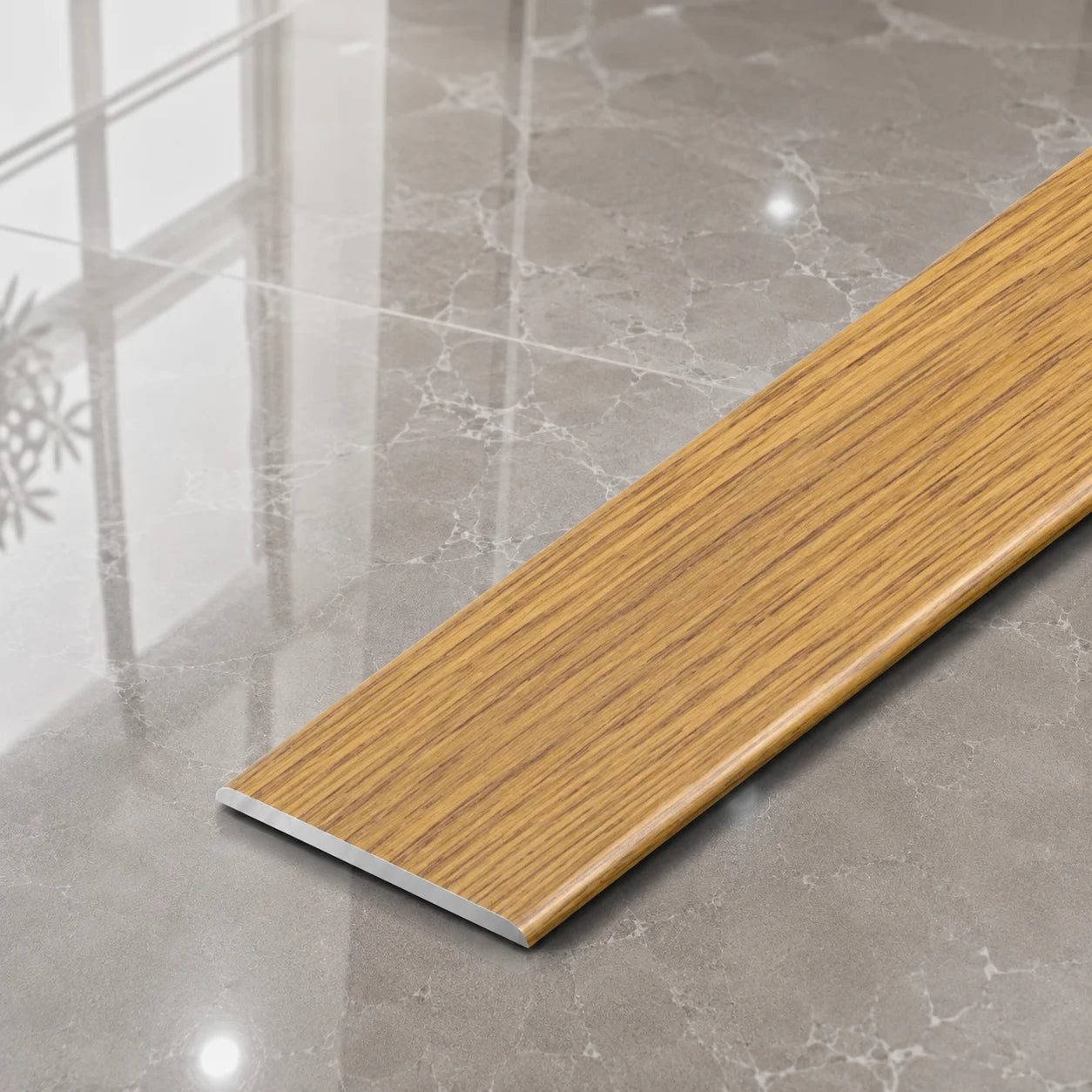 A08 35mm Aluminium Wood Effect Flat Self Adhesive Door Threshold Strip in Cognac Oak Color