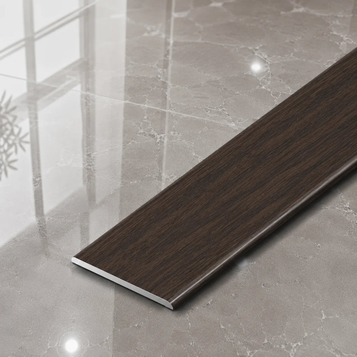 A08 35mm Aluminium Wood Effect Flat Self Adhesive Door Threshold Strip in Congo Wenge Color