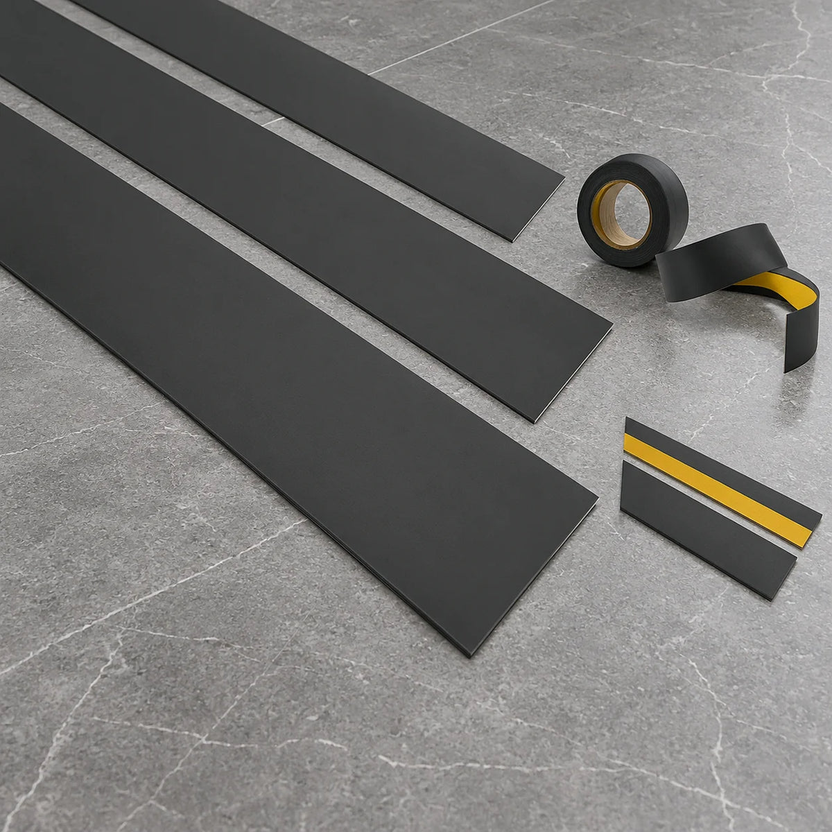 Self-Adhesive PVC Plastic Roll Black White Anthracite Cover Strip Flat Bar In Dark Grey Color
