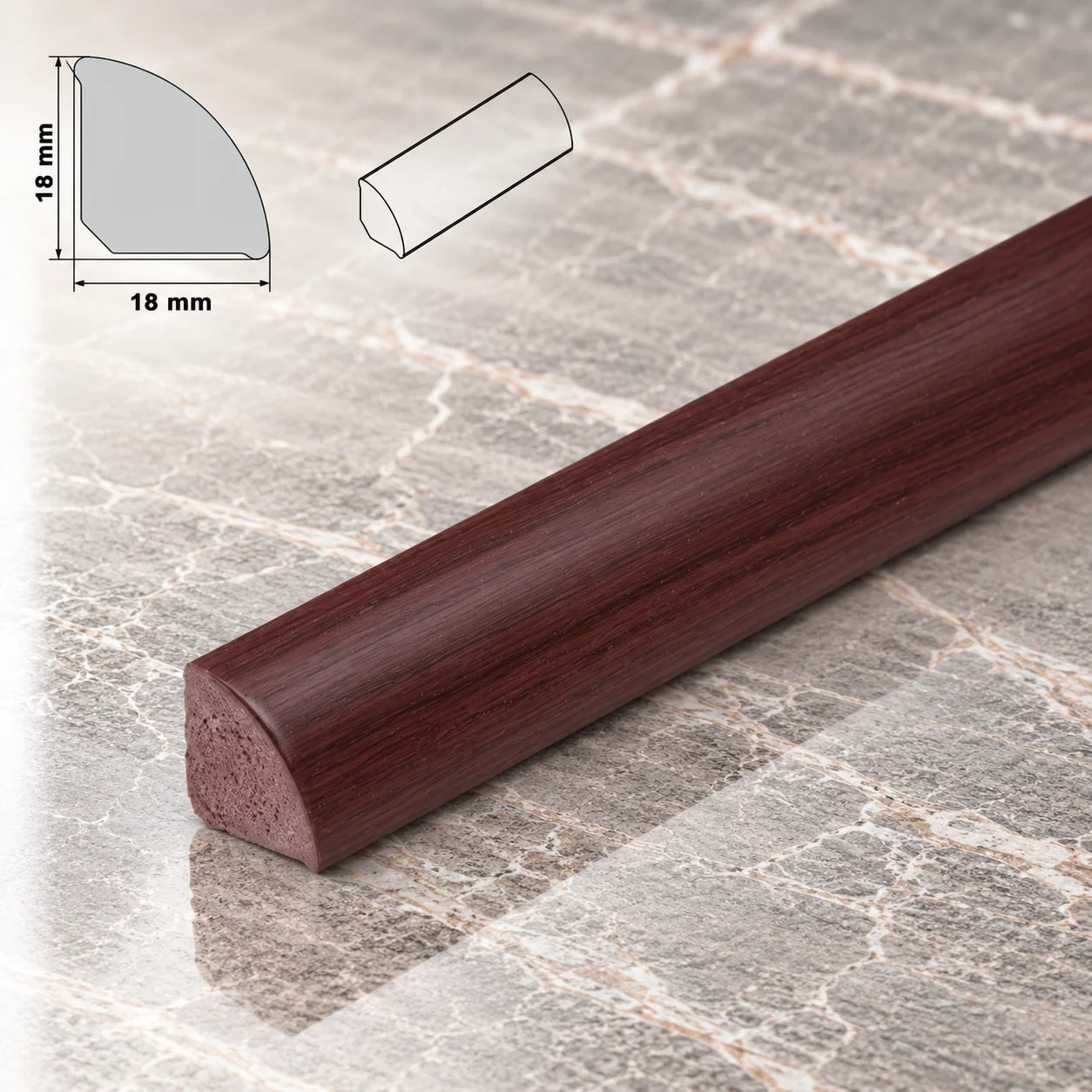 Decorative Flooring Window Edge Beading Worktop Strip uPVC 18mm Quadrant Trim Moulding In Dark Mahogany Color