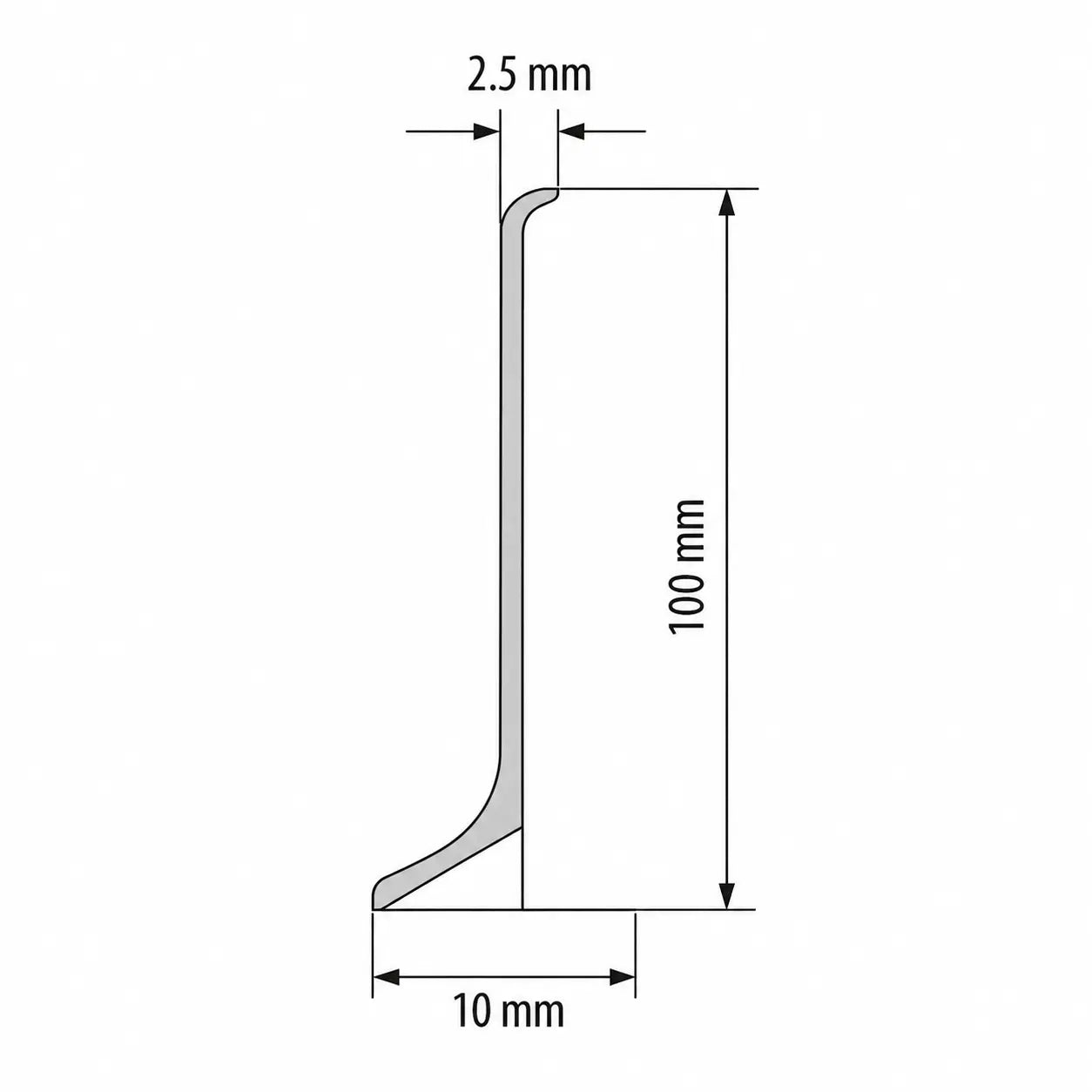 Anodised Aluminium Skirting Board Trim Profile 100x10x2.5