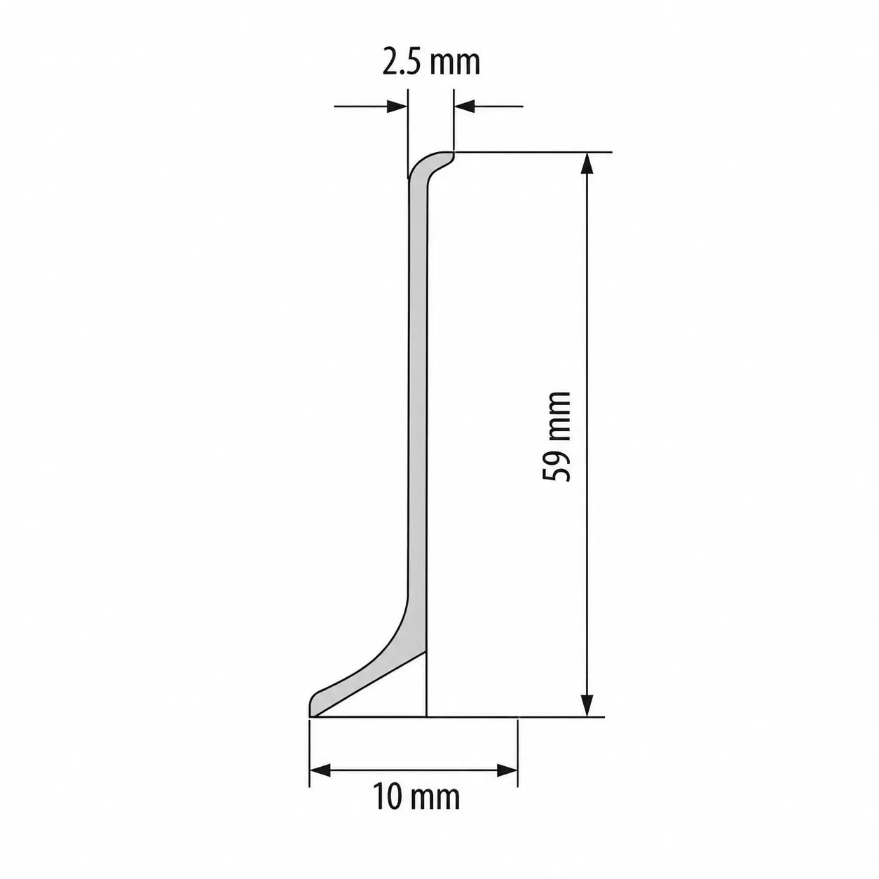 Anodised Aluminium Skirting Board Trim Profile 59x10x2.5