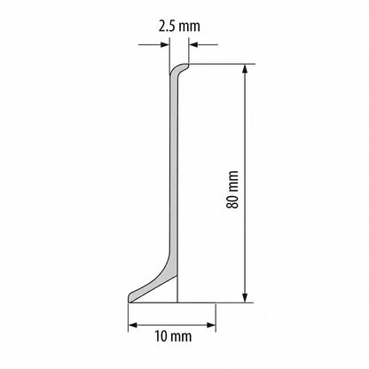 Anodised Aluminium Skirting Board Trim Profile 80x10x2.5
