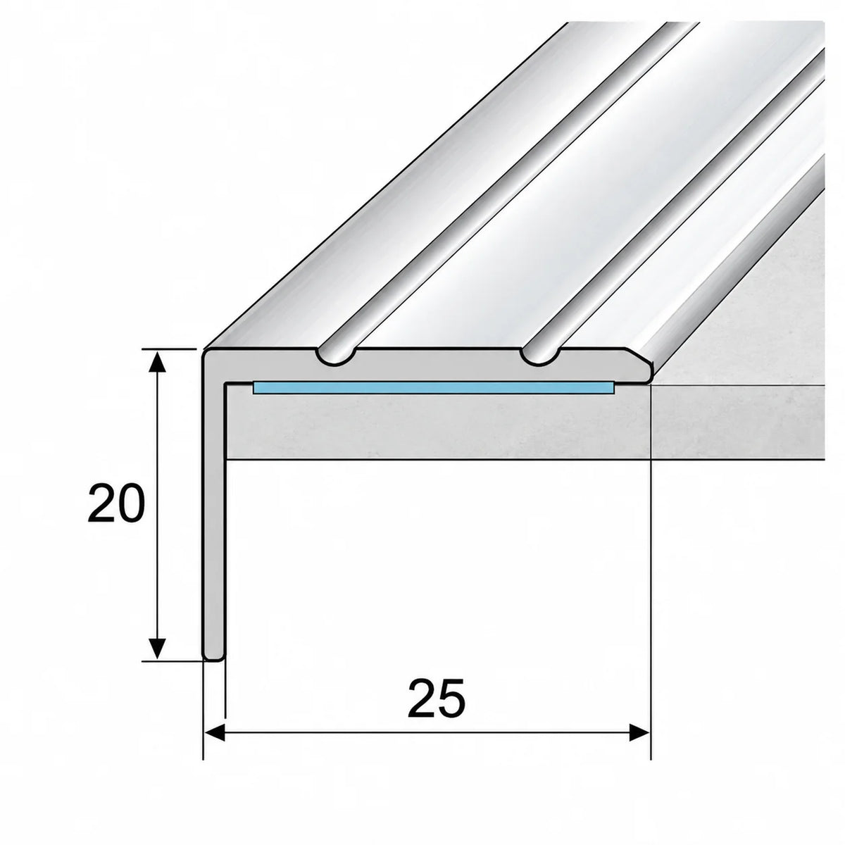 Aluminium Stair Nosing with Wood Effect Finish 25x20mm Dimension