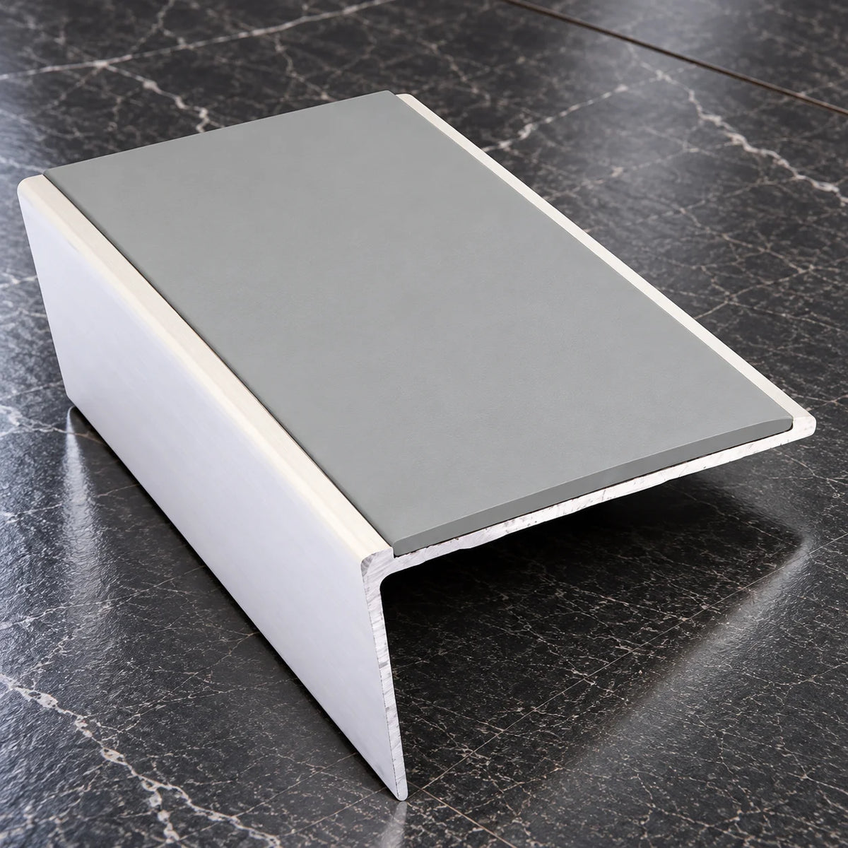 NSL02 57 x 32mm Aluminium Rakeback Stair Nosing with PVC Insert In Dolphin Grey Color