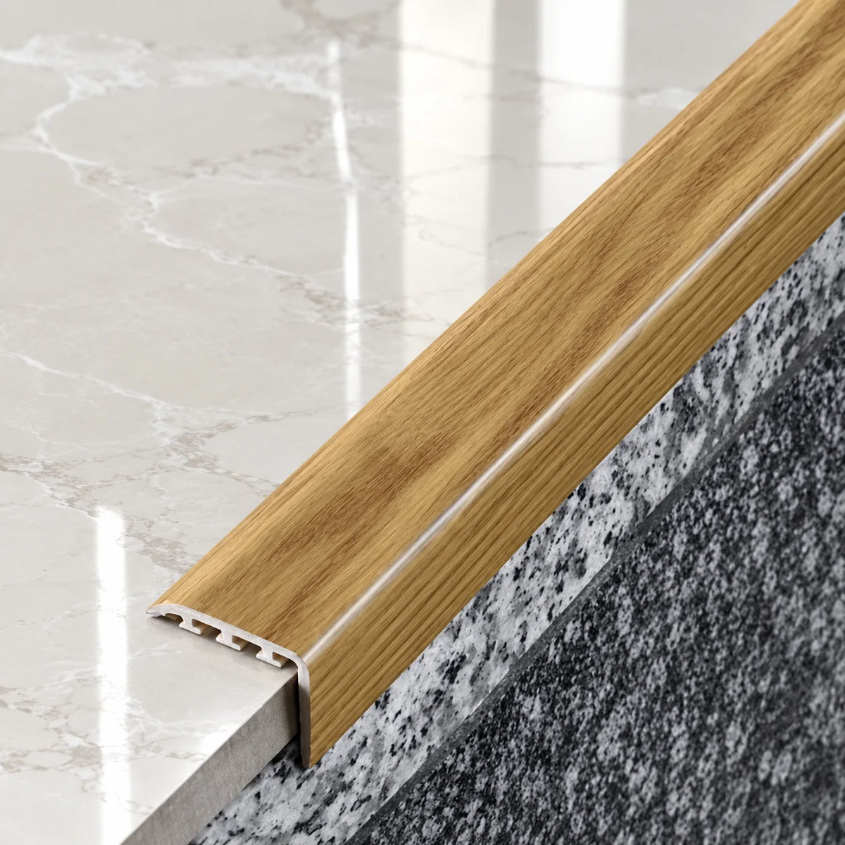D-K0300 25x25mm Wood Effect PVC Stair Nosing In Elm 5e