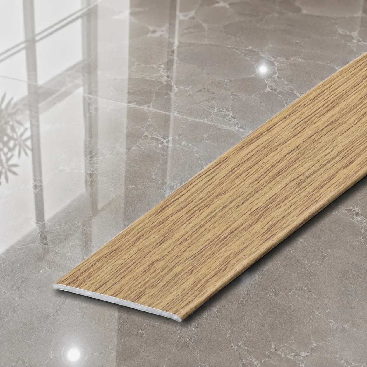 A08 35mm Aluminium Wood Effect Flat Self Adhesive Door Threshold Strip in Elm Color