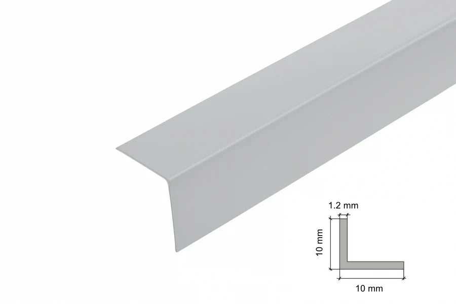 Equal & Unequal Edge Protector Light Grey PVC Plastic Corner Angle Trim 90° - 10mm x 10mm