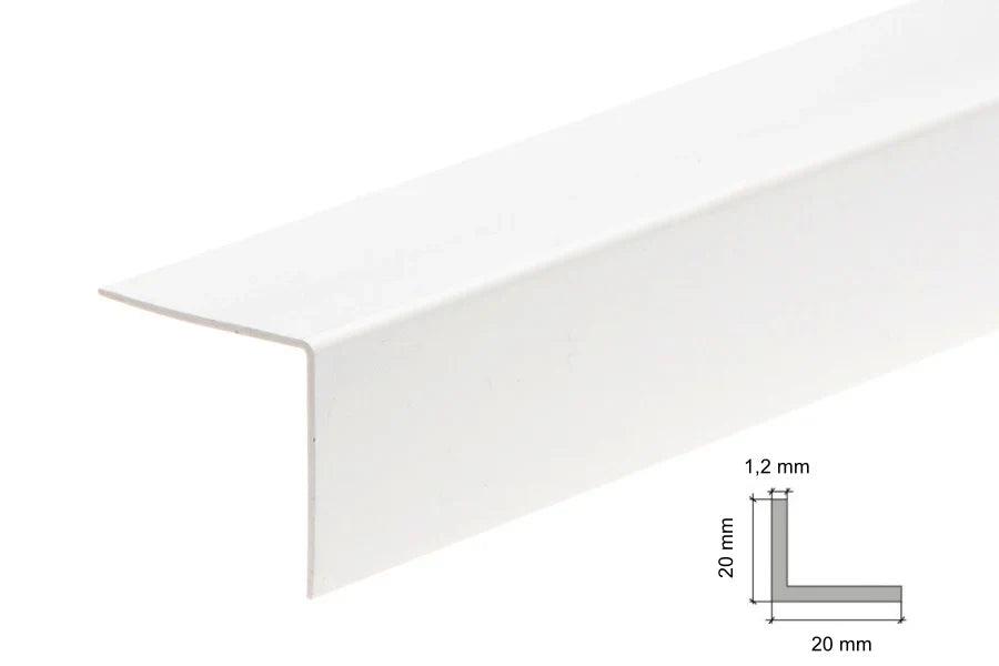 Equal & Unequal Edge Protector White PVC Plastic Corner Angle Trim 90°- 20mm x 20mm