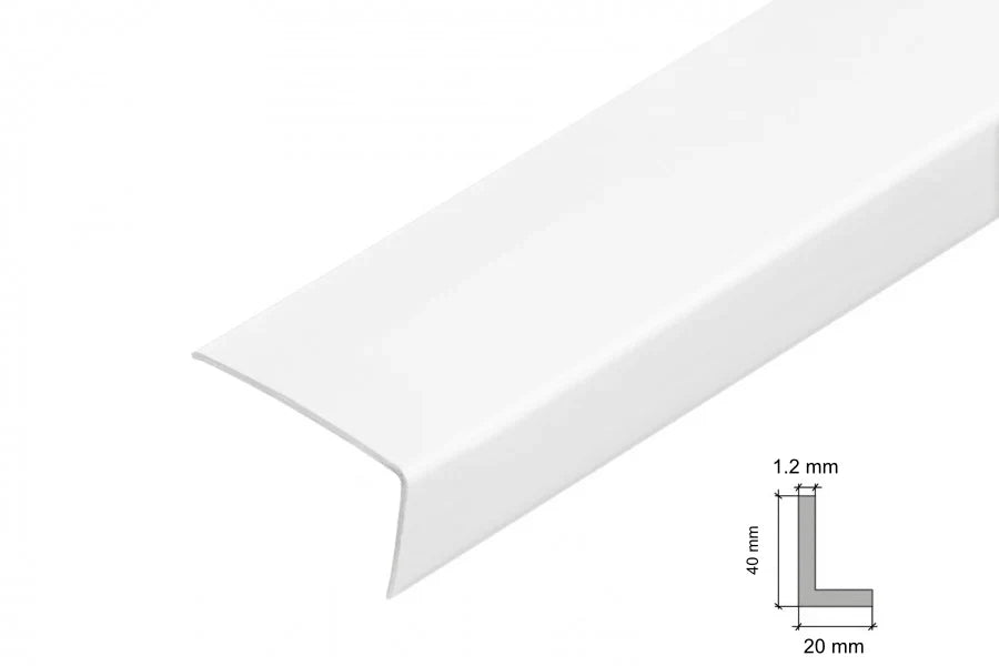 Equal & Unequal Edge Protector White PVC Plastic Corner Angle Trim 90° - 40mm x 20mm
