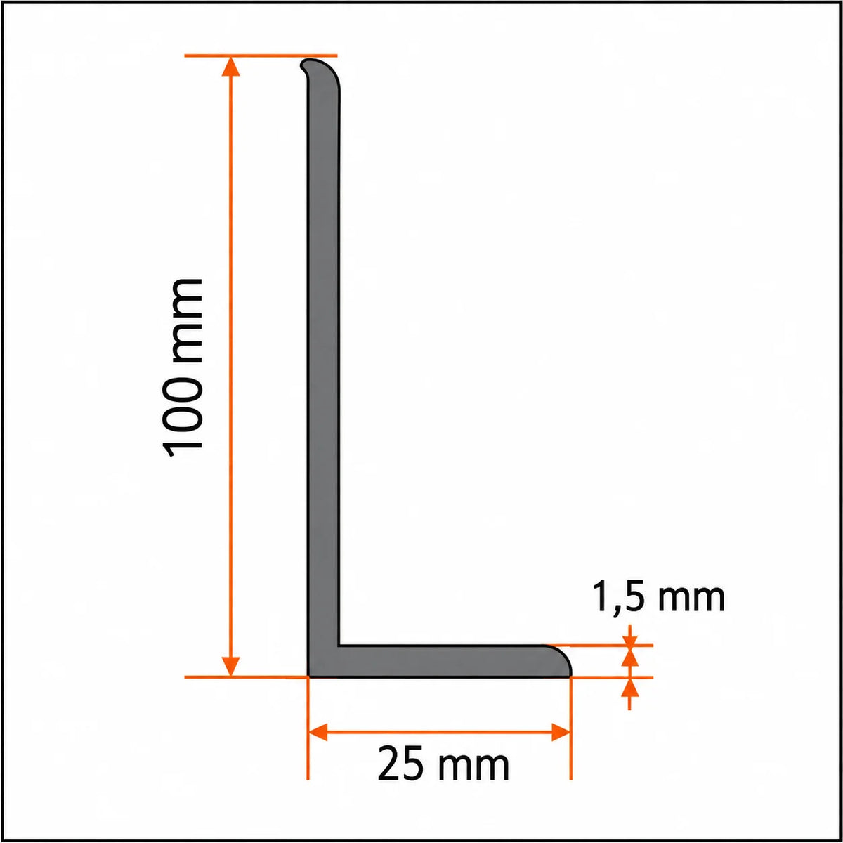Flexible PVC Skirting Board Soft Trim Strip 100x25 MM x 10 M Length Diagram