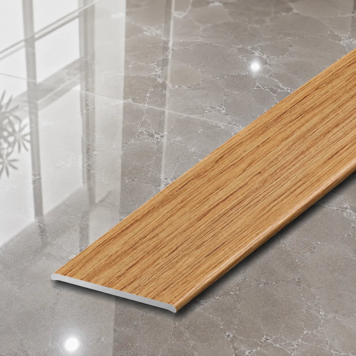 A08 35mm Aluminium Wood Effect Flat Self Adhesive Door Threshold Strip in Golden Chestnut Color