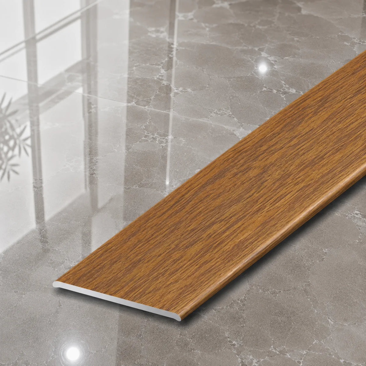 A08 35mm Aluminium Wood Effect Flat Self Adhesive Door Threshold Strip in Golden Oak Color