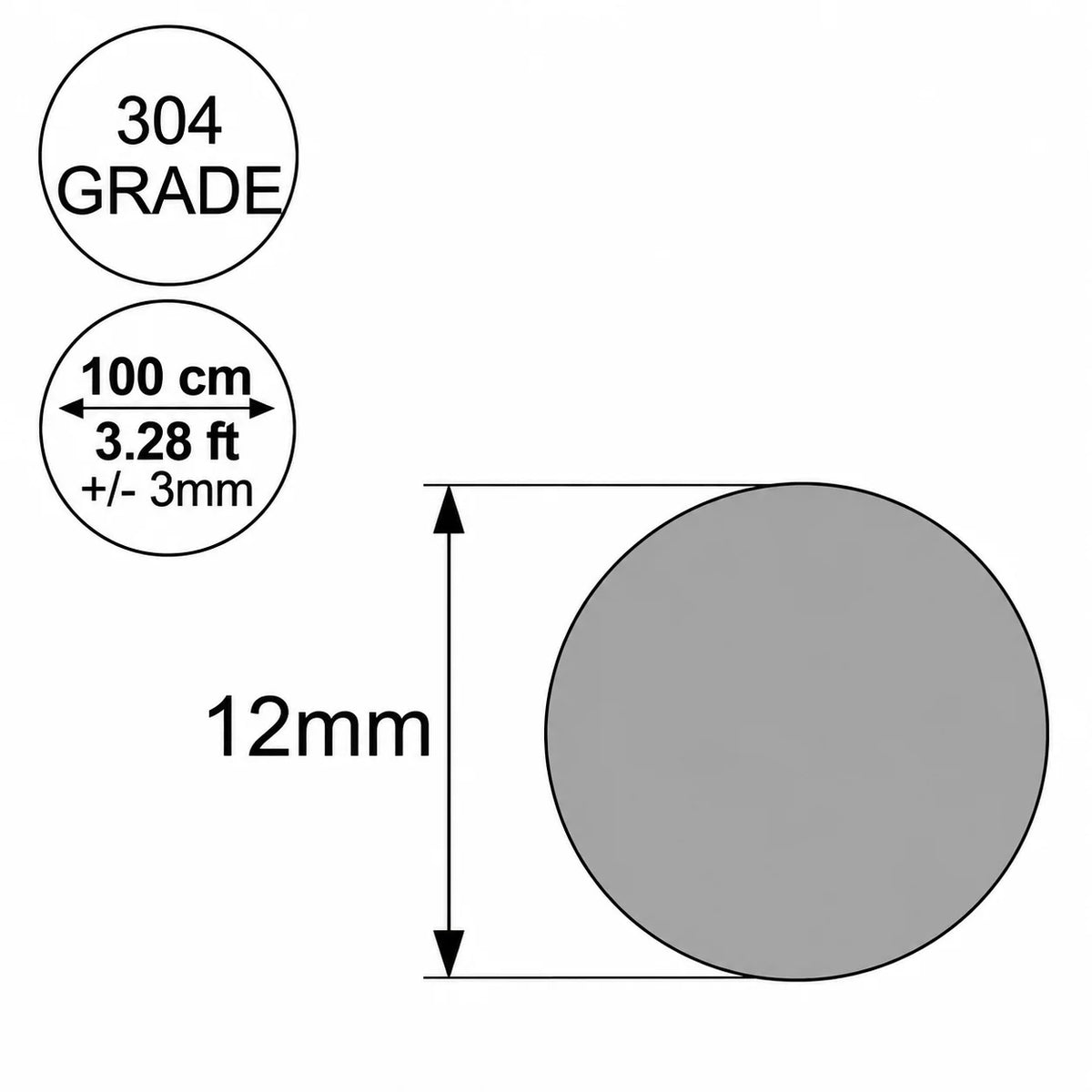Durable 304 stainless steel solid round rod bar available in multiple diameter options.