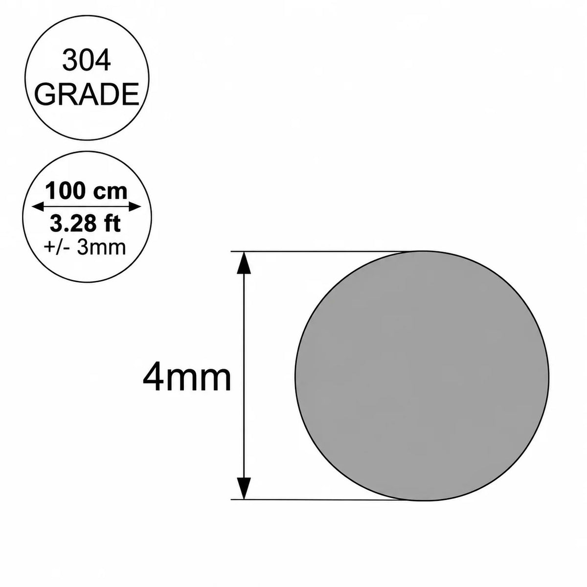 Stainless steel 304 round rod bar in multiple sizes from 3mm to 20mm.