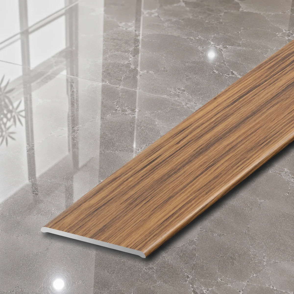 A08 35mm Aluminium Wood Effect Flat Self Adhesive Door Threshold Strip in Hickory Color