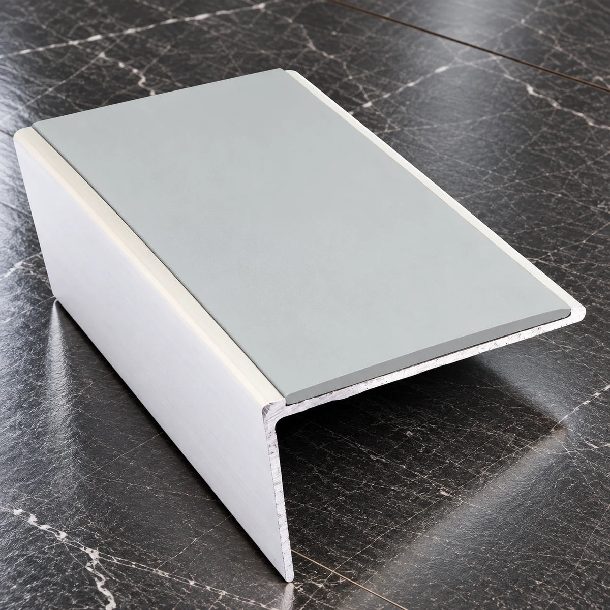 NSL02 57 x 32mm Aluminium Rakeback Stair Nosing with PVC Insert In Ice Grey Color