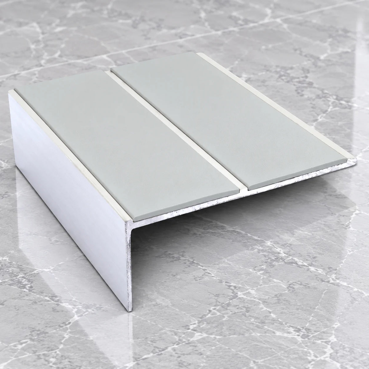 NSL09 85 x 32mm Aluminium Non Slip Stair Nosing with Dual PVC Inserts In Ice Grey Color