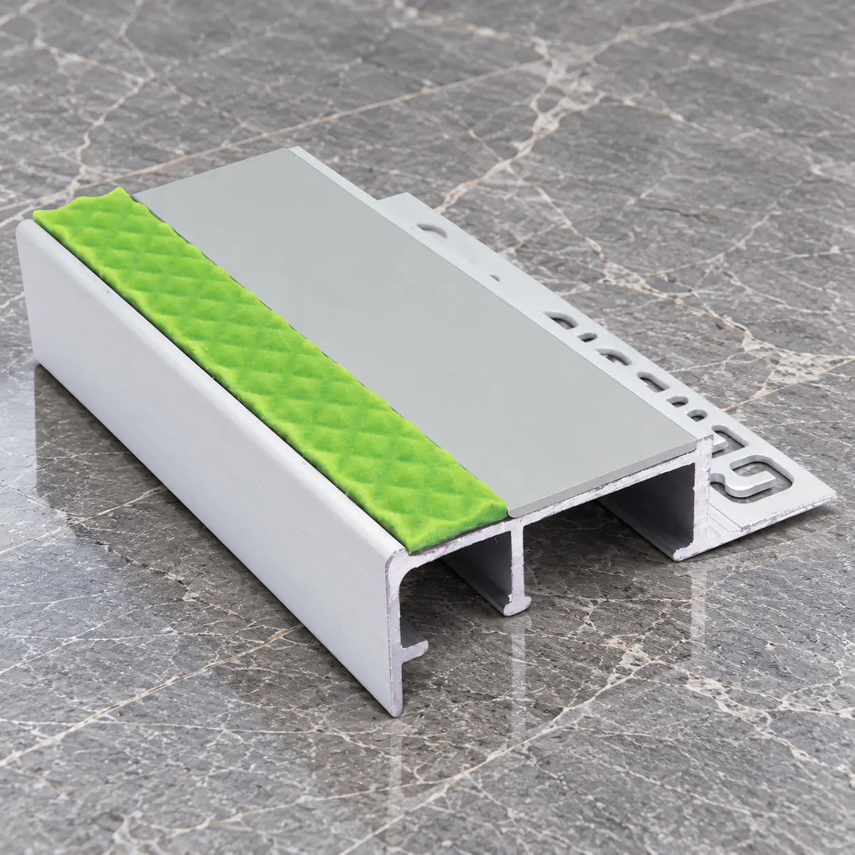 45x20mm Aluminium Tile-In Stair Nosing for 10–12.5mm Tiles In Ice Grey Color