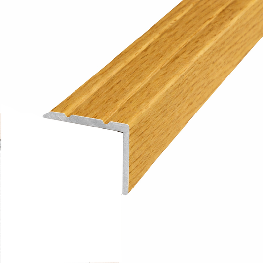 A36 aluminium wood effect self adhesive stair nosing installed on indoor stairs