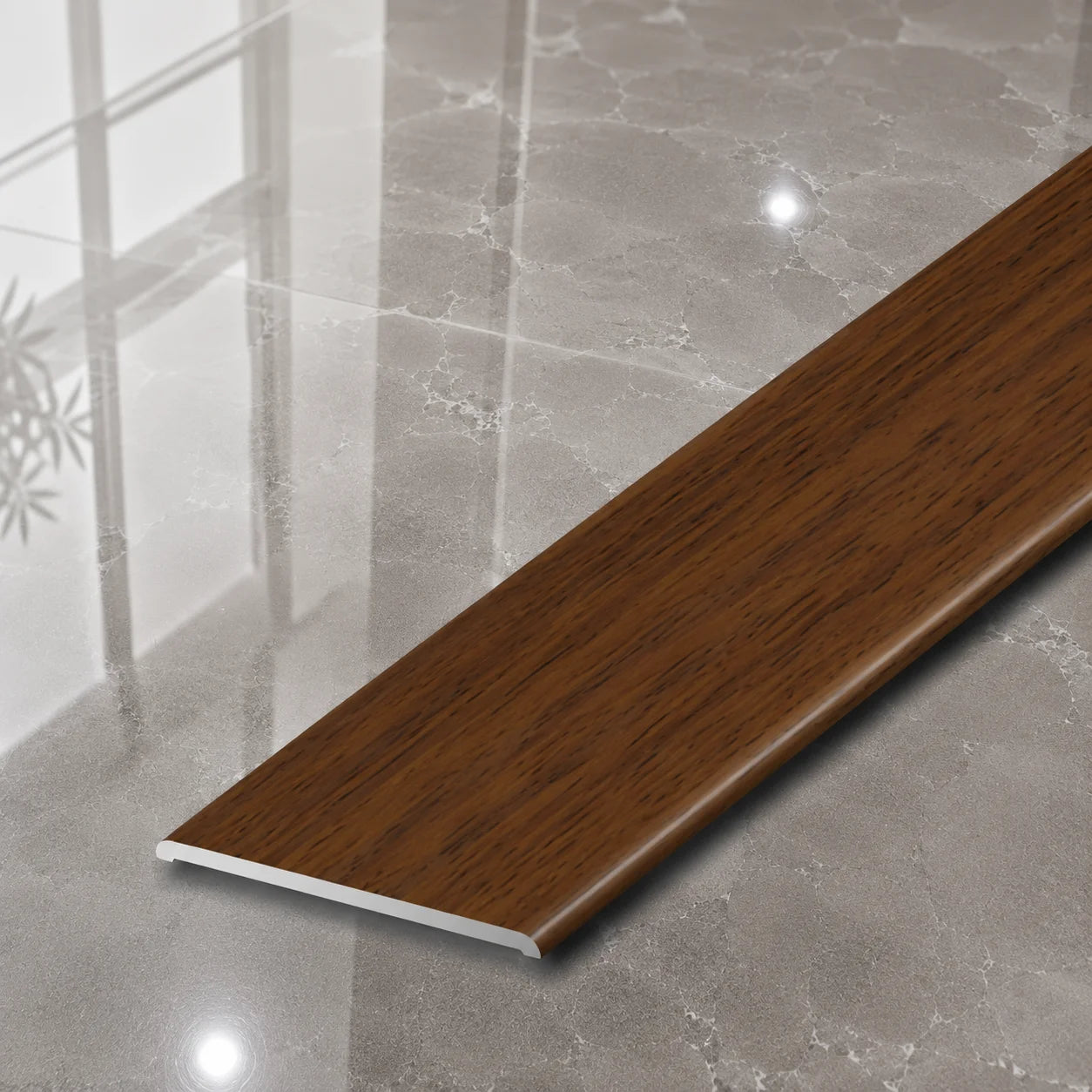A08 35mm Aluminium Wood Effect Flat Self Adhesive Door Threshold Strip in Indian Teak Color