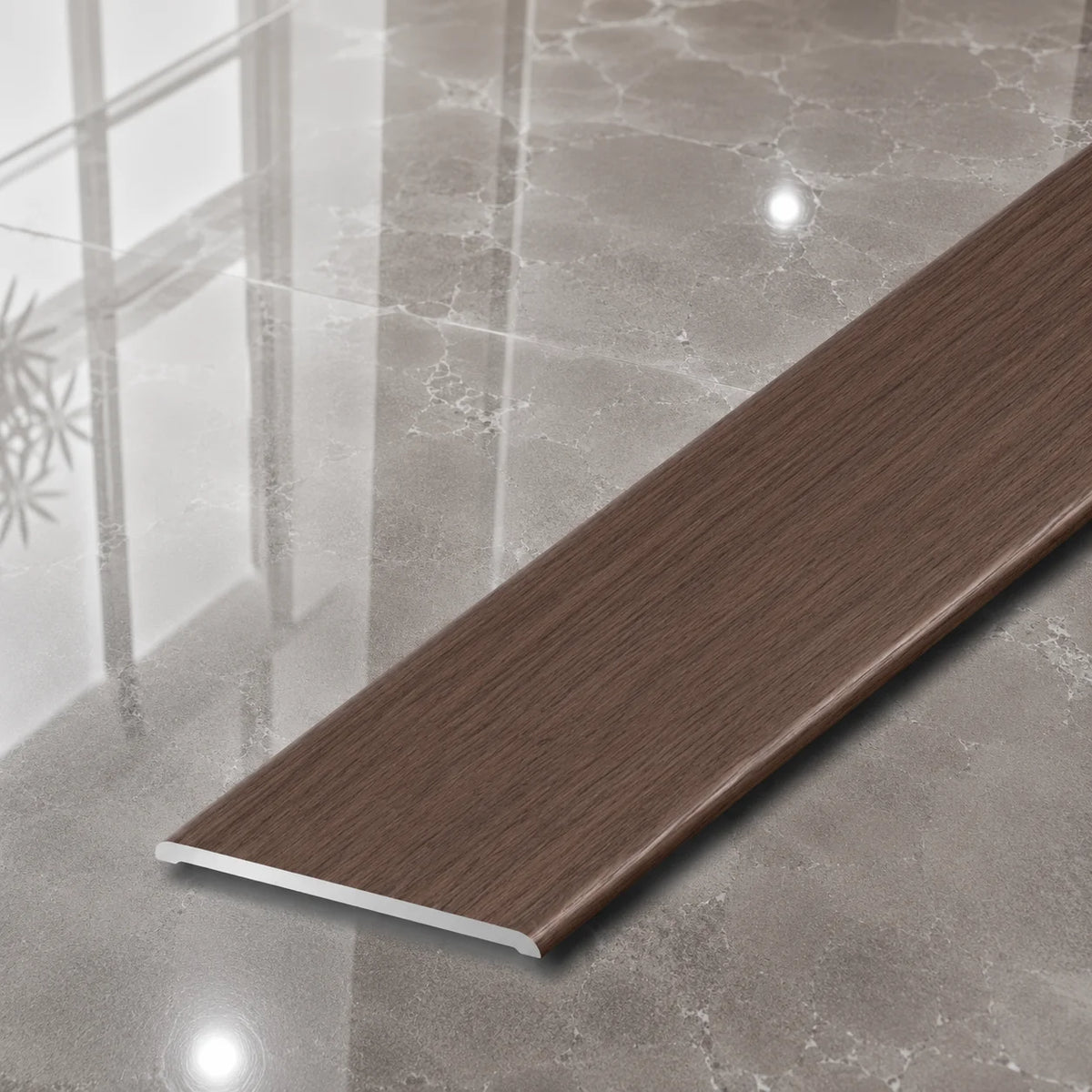A08 35mm Aluminium Wood Effect Flat Self Adhesive Door Threshold Strip in Japanese Chestnut Color