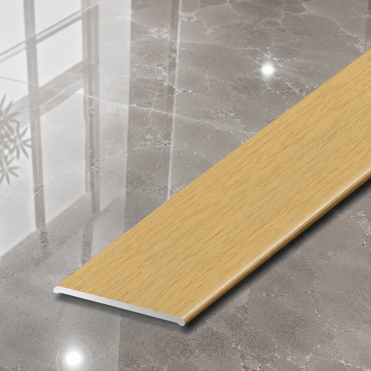 A08 35mm Aluminium Wood Effect Flat Self Adhesive Door Threshold Strip in Light Oak Color