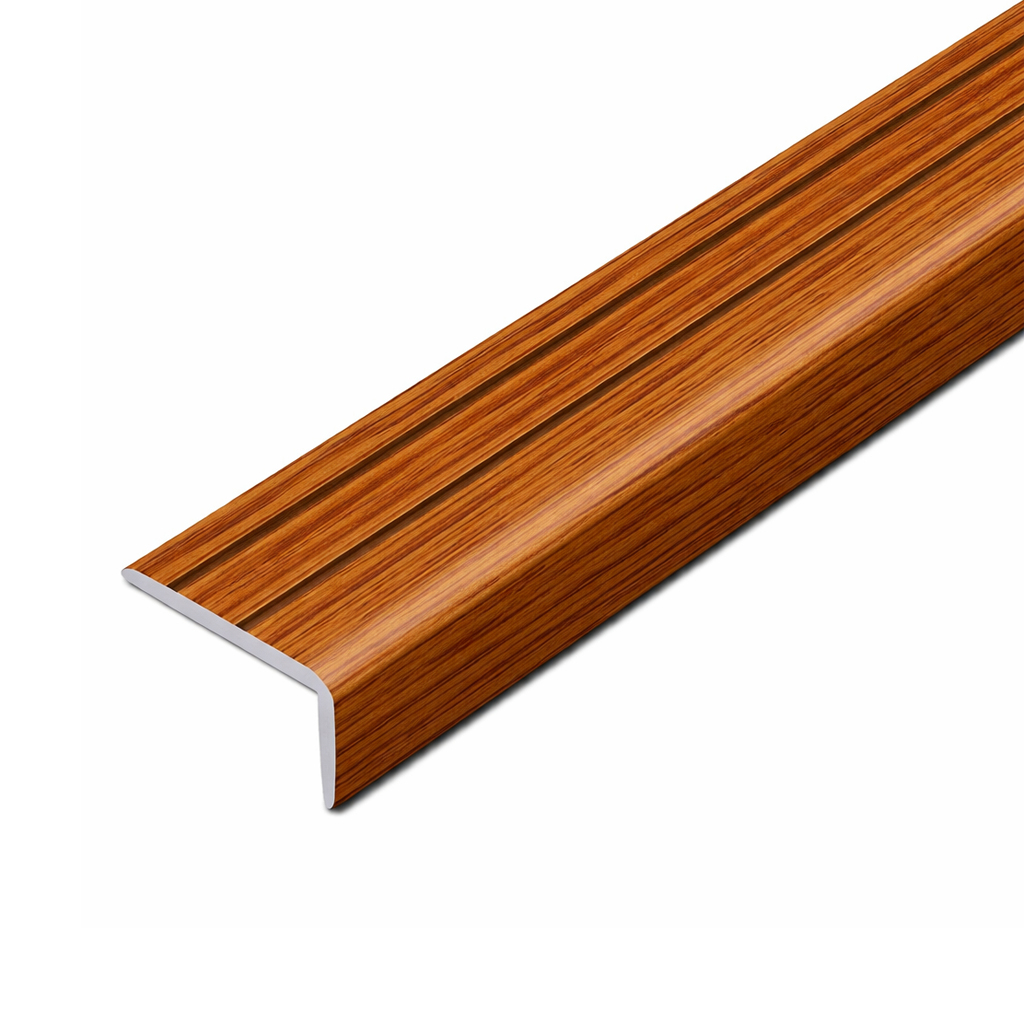Mahogany Aluminium wood effect self-adhesive stair nosing A31 25×10mm providing clean edge finish on stairs