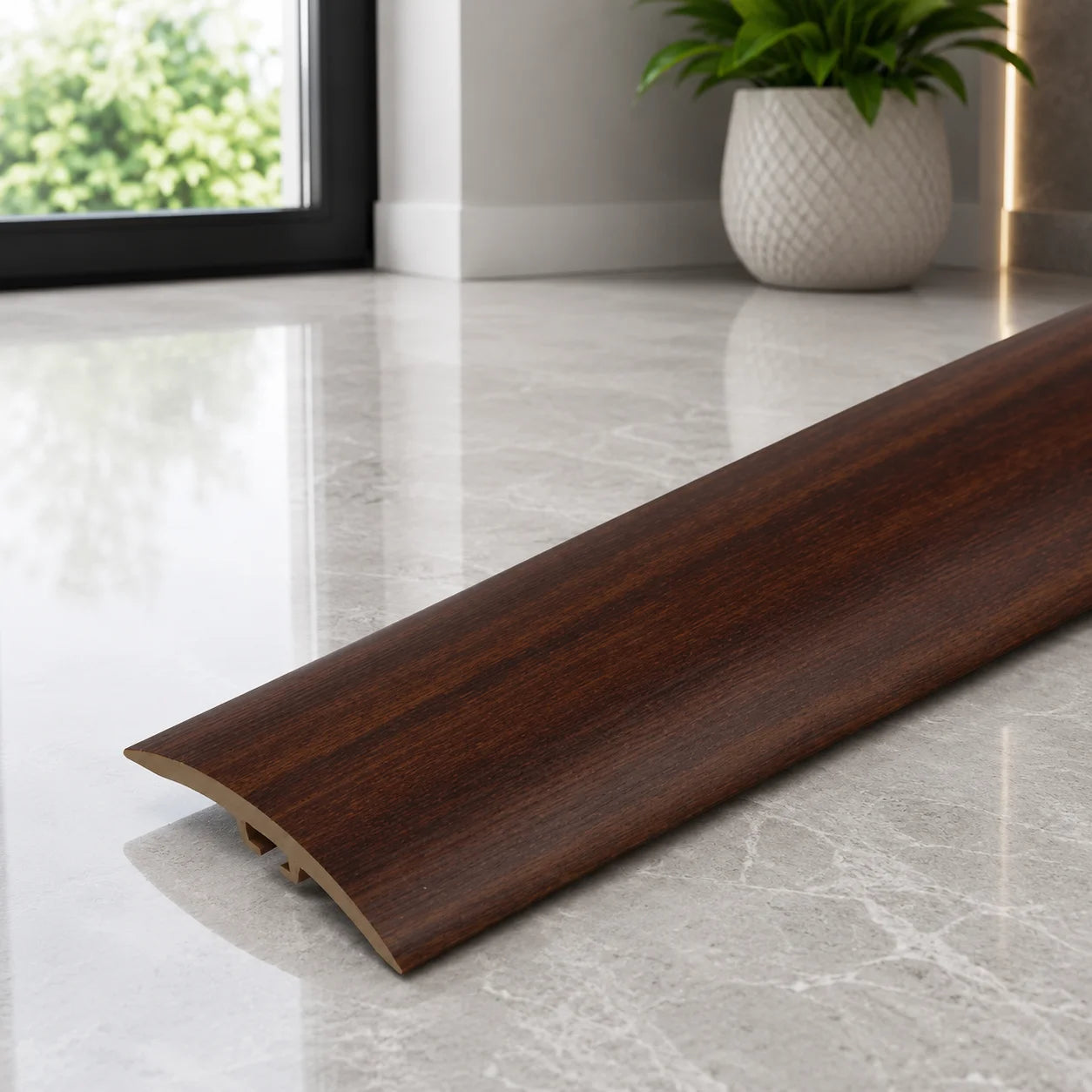 30mm PVC door threshold profile with a realistic wood effect finish.