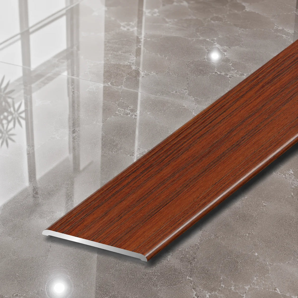 A08 35mm Aluminium Wood Effect Flat Self Adhesive Door Threshold Strip in Maogany Color