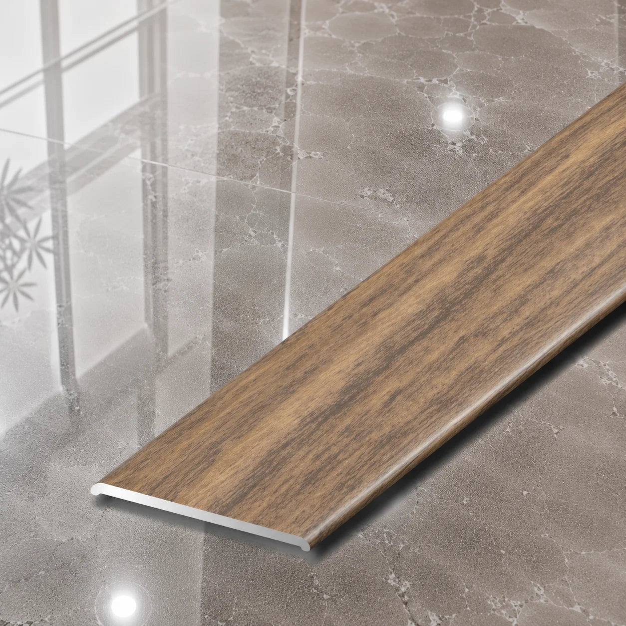 A08 35mm Aluminium Wood Effect Flat Self Adhesive Door Threshold Strip in Merbau Color