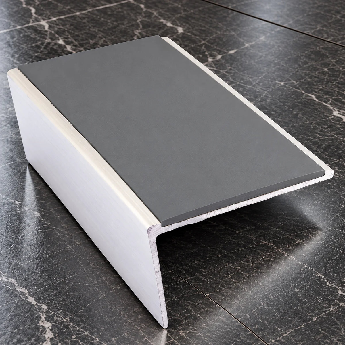 NSL02 57 x 32mm Aluminium Rakeback Stair Nosing with PVC Insert In Midnight Grey Color