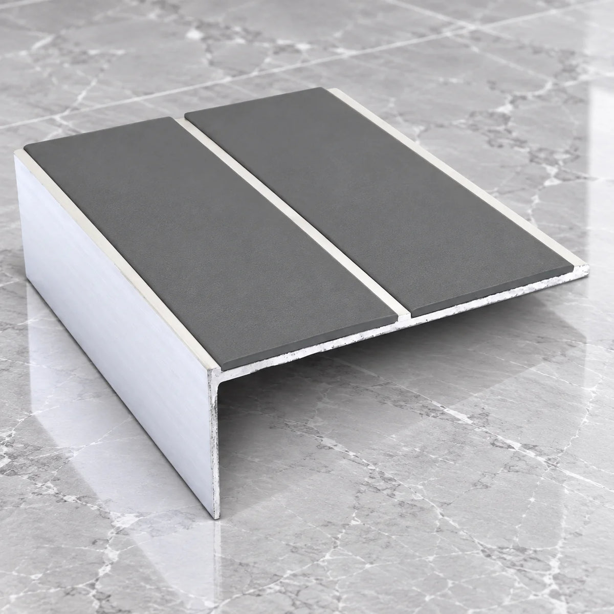 NSL09 85 x 32mm Aluminium Non Slip Stair Nosing with Dual PVC Inserts In Midnight Grey Color
