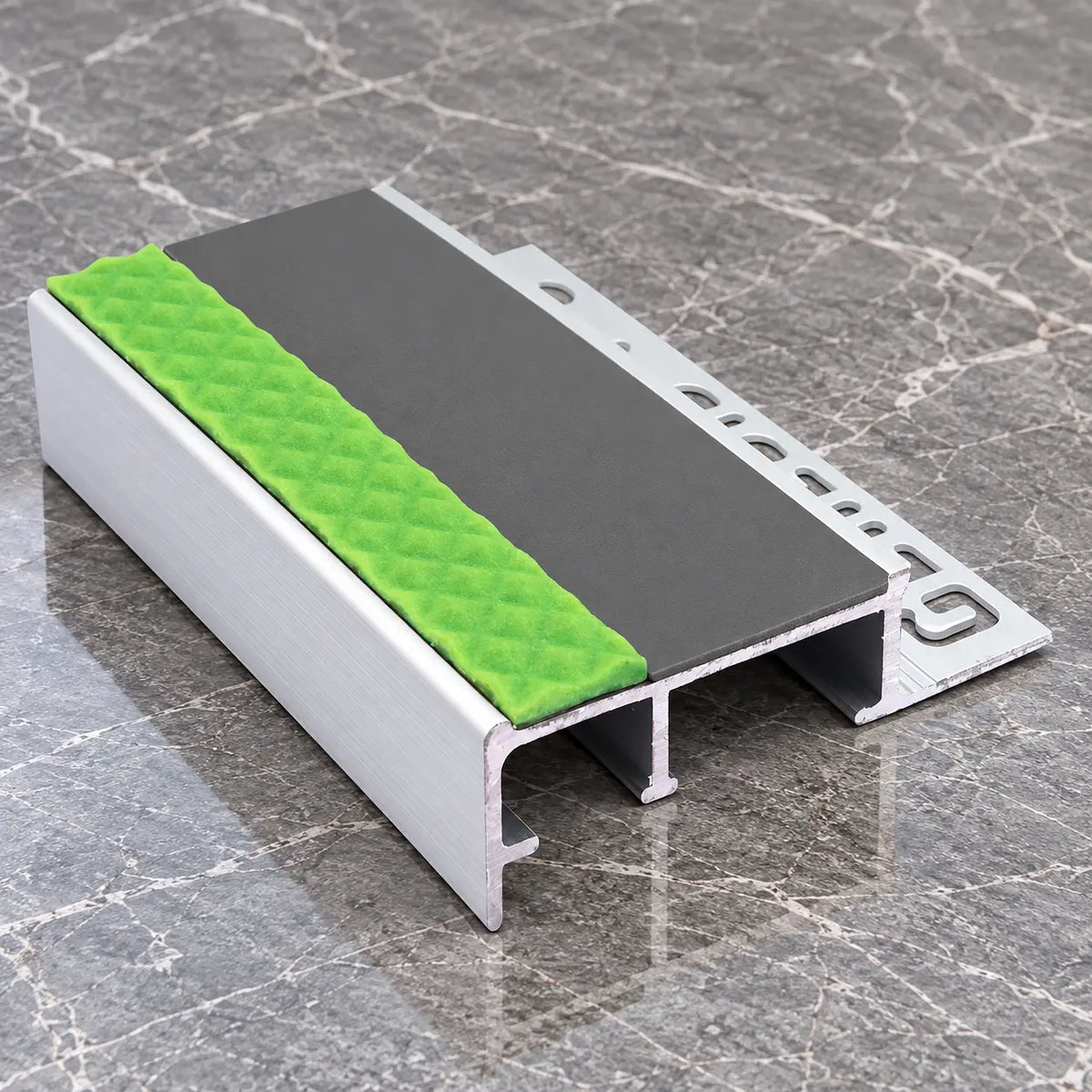 45x20mm Aluminium Tile-In Stair Nosing for 10–12.5mm Tiles In Midnight Grey Color