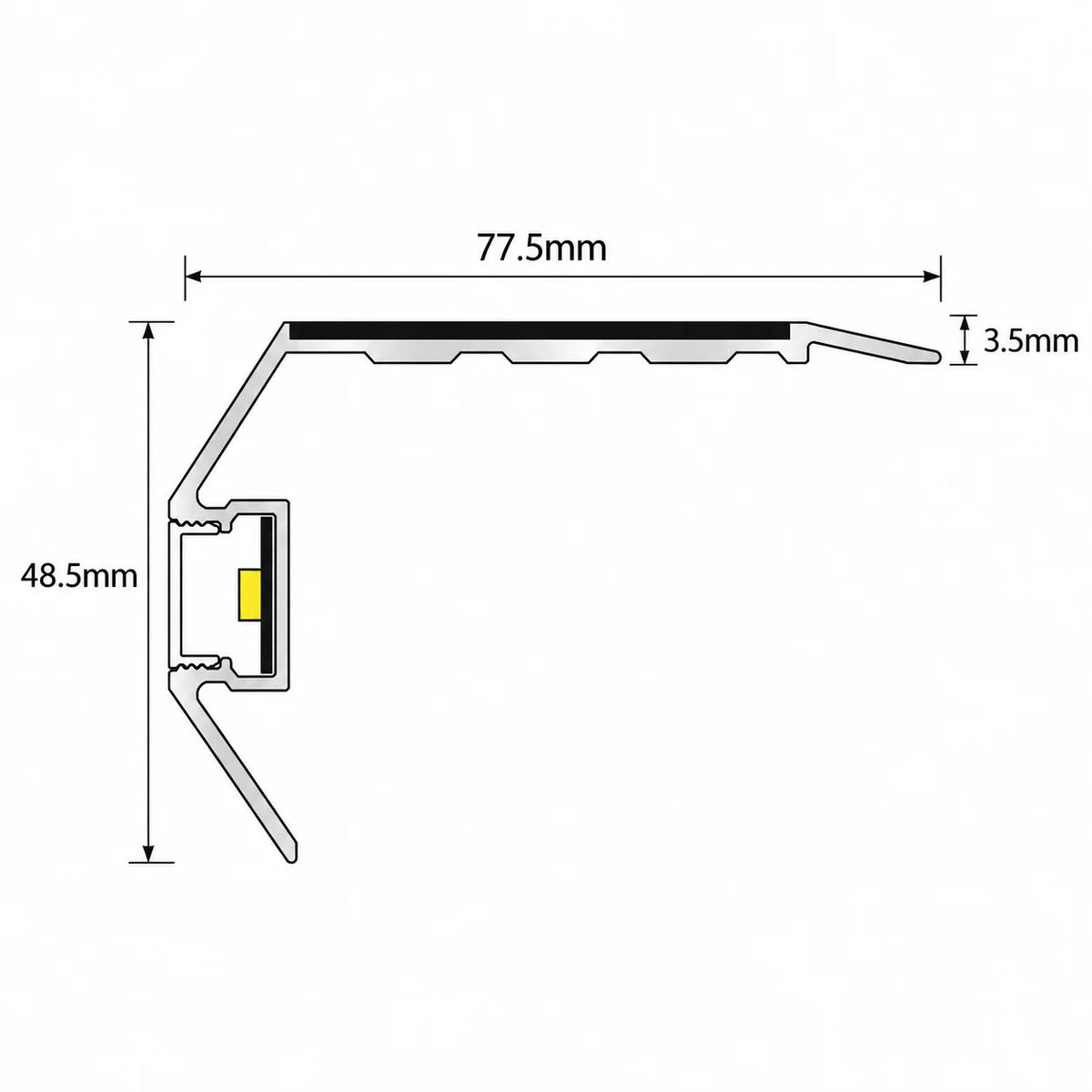 NSLR50 Illuminated Aluminium Stair Nosing 77.5x48.5mm Diagram