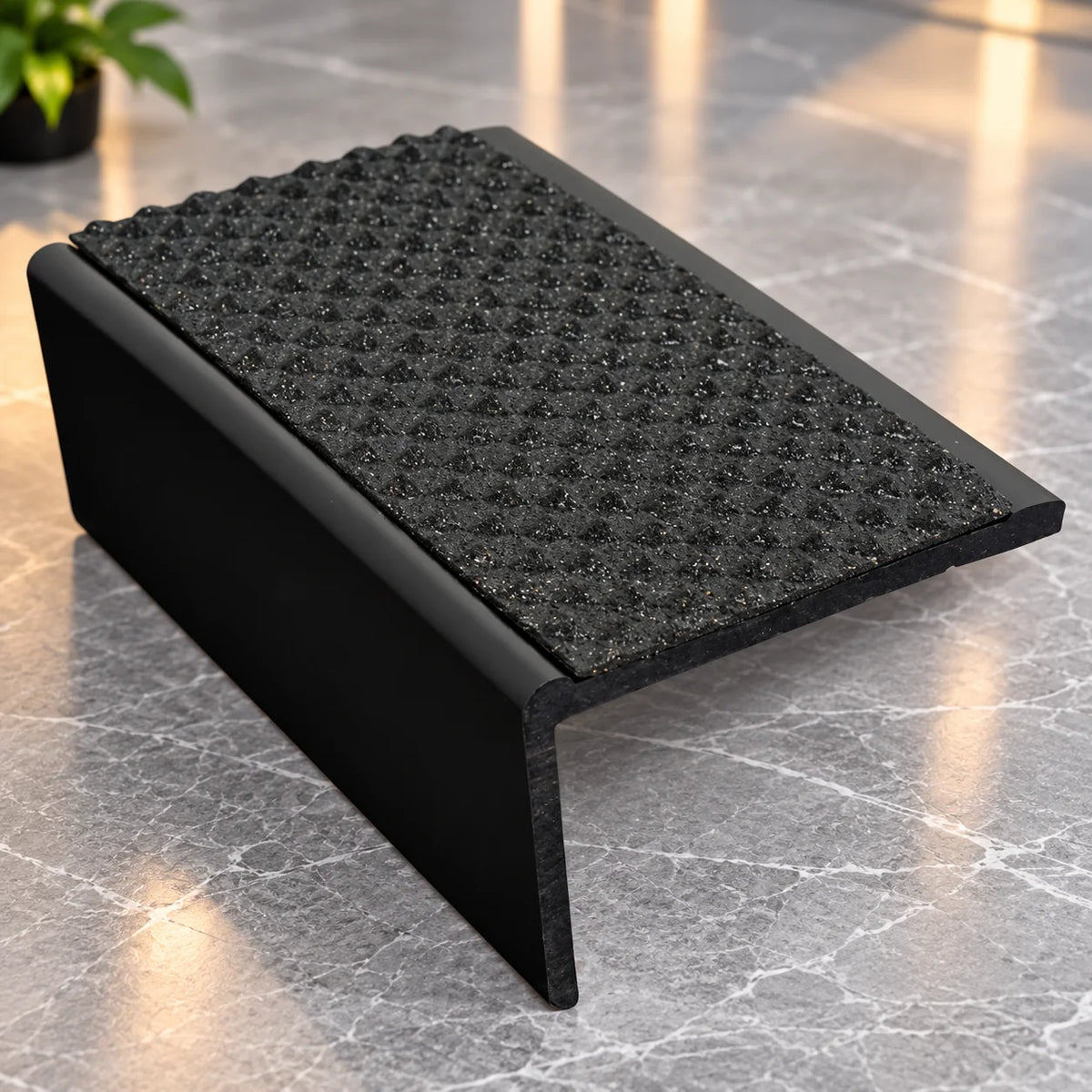 Commercial-grade slimline PVC stair nosing designed to provide reliable underfoot grip, protect stair corners and create a neat staircase finish.