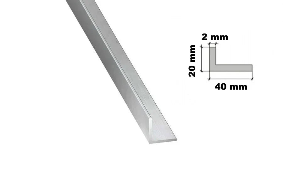 Natural Aluminium Extruded Angle Corner 1 M | Equal & Unequal - 20mm x 40 mm