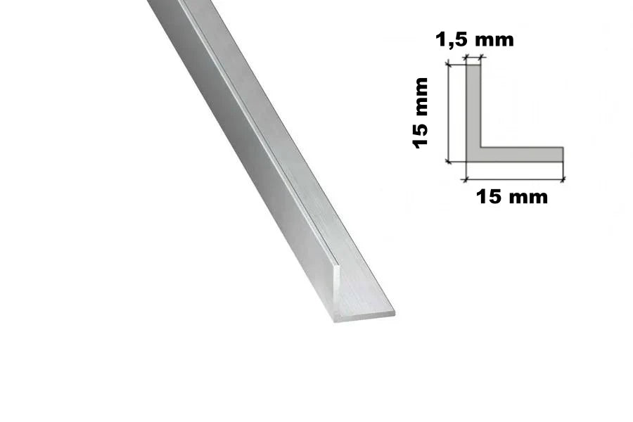 Natural Aluminium Extruded Angle Corner 1 M | Equal & Unequal -15mm x 15mm