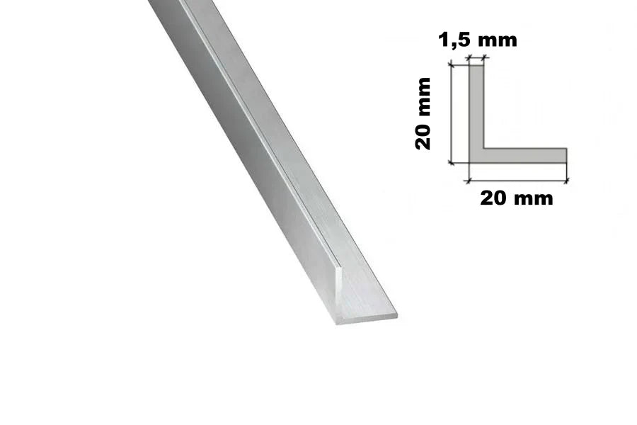 Natural Aluminium Extruded Angle Corner 1 M | Equal & Unequal - 20mm x 20mm