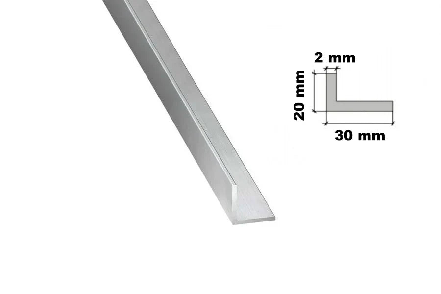 Natural Aluminium Extruded Angle Corner 1 M | Equal & Unequal - 20mm x 30mm