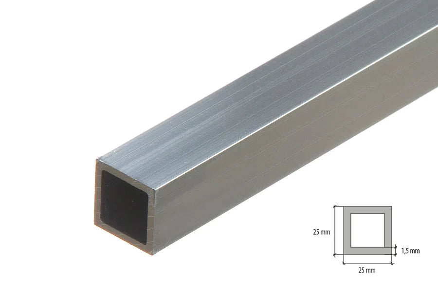 Natural Aluminium Square Tube Box Section – Strong & Versatile 25mmx1.5m Length