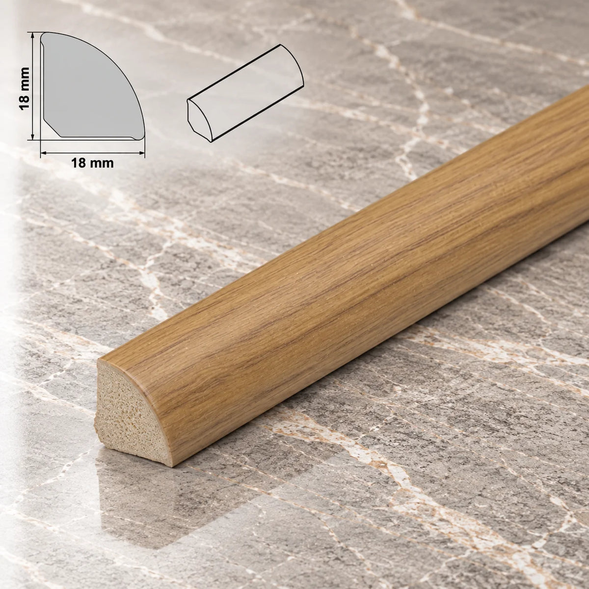 Decorative Flooring Window Edge Beading Worktop Strip uPVC 18mm Quadrant Trim Moulding In Oak Color