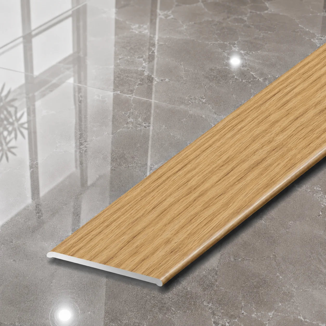A08 35mm Aluminium Wood Effect Flat Self Adhesive Door Threshold Strip in Oak Color