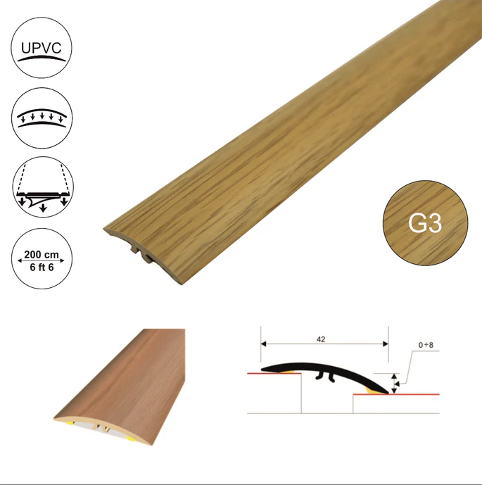 M-M0200 42mm Pvc Wood Effect Flat Self Adhesive Door Threshold Strip