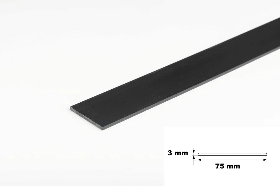 black pvc plastic flat bar strip diagram 3mm x 75mm