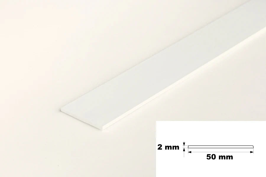 White PVC Plastic Bar Strip Roll Flat Architrave Trim Dia 2mm x 50mm