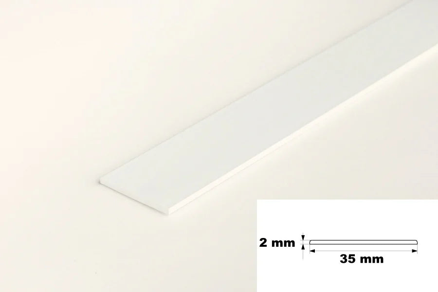 White PVC Plastic Bar Strip Roll Flat Architrave Trim Dia 2mm x 35mm